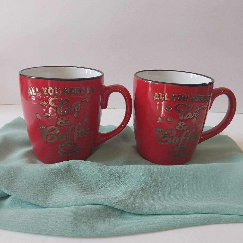 Red Love & Coffee Tea Mugs